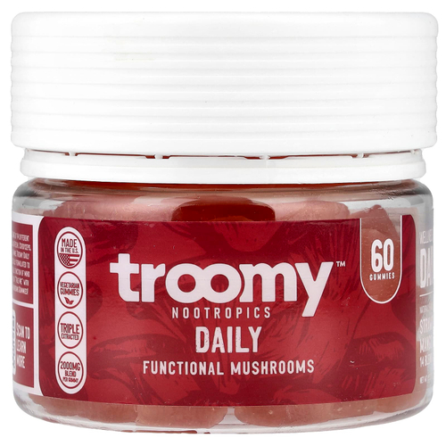Troomy Nootropics, Daily, Functional Mushrooms Gummies, Strawberry Mango, 60 Gummies, 9.52 oz (270 g)