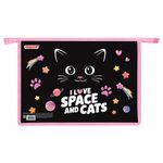 Папка для тетрадей ПИФАГОР А4, 1 отделение, картон/пластик, на молнии, "Dark kitten", 273339