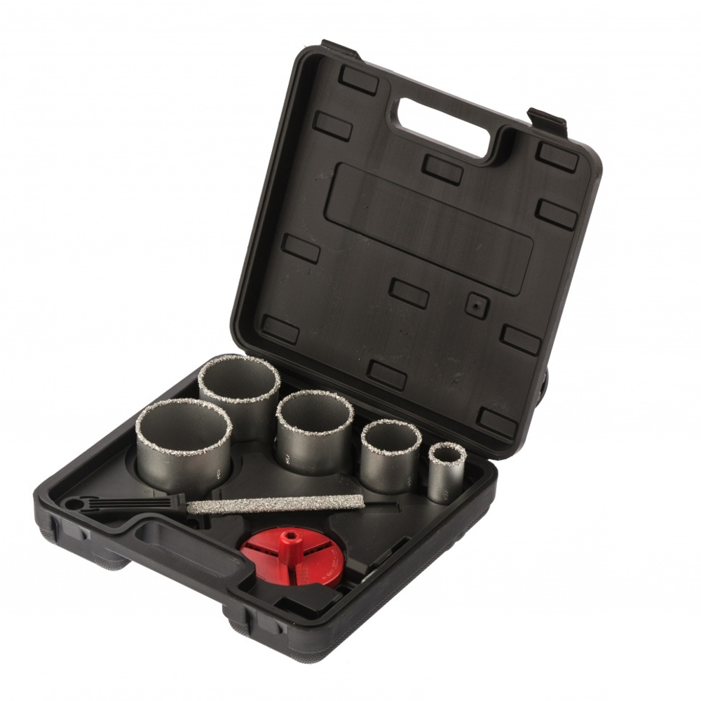 Набор коронок по керамической плитке, 33-53-67-73-83 мм, напил, в пластиковом боксе, шестигранный хвостовик Matrix