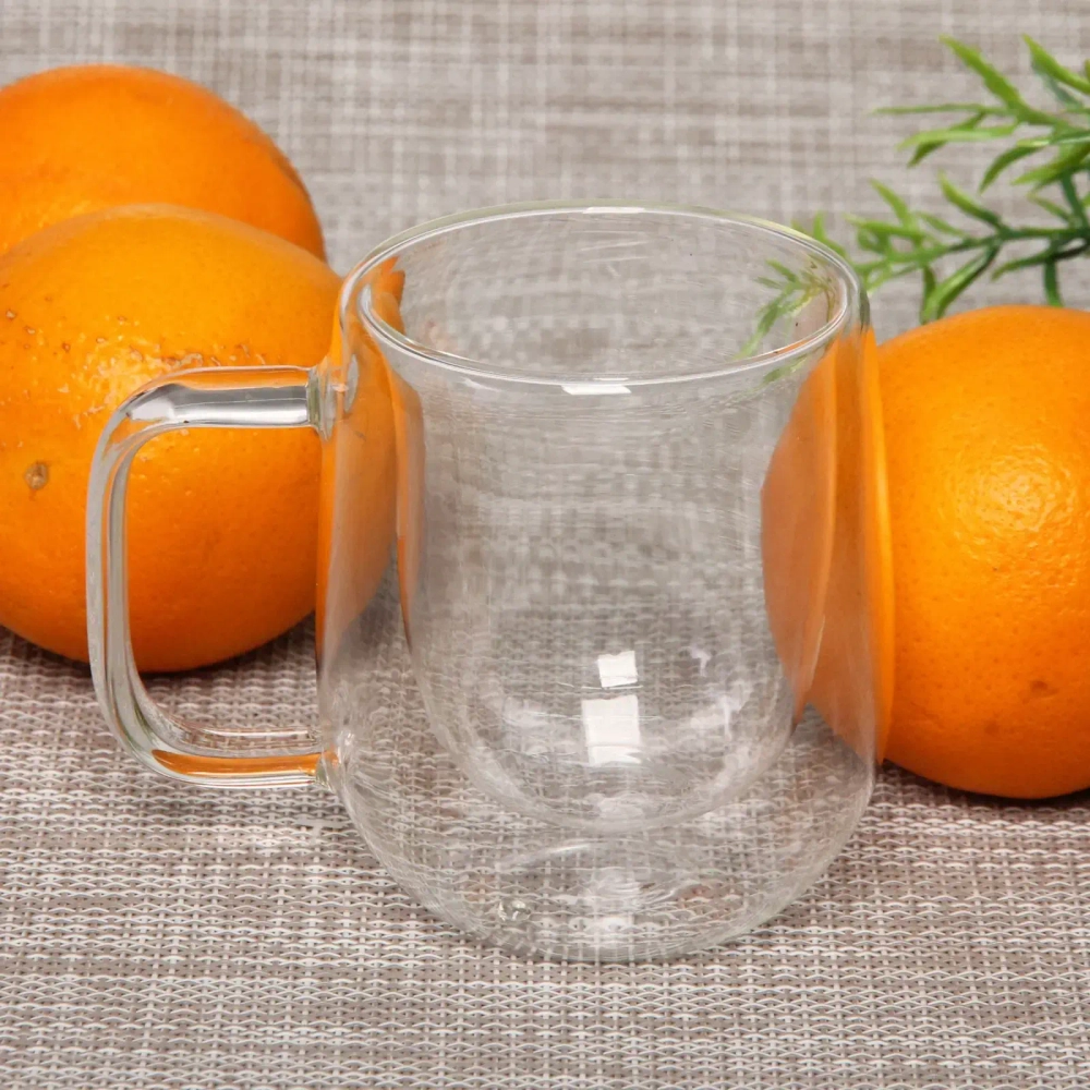 Кружка стеклянная с двойными стенками 150мл «Хай-Тек» большая ручка