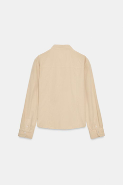 ZARA РУБАШКА ИЗ ВЫСТИРАННОГО ПОПЛИНА, БЕЖЕВЫЙ