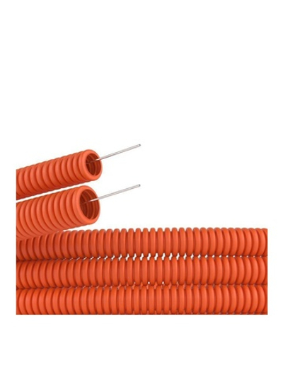 Труба гофрированная ПНД гибкая легкая d20мм с протяжкой оранж. (уп.100м) DKC 71920