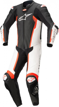 ALPINESTARS Мотокомбинезон цельный мужской кожаный гоночный MISSILE V2 1-PC LEATHER SUIT черно-бело-красный