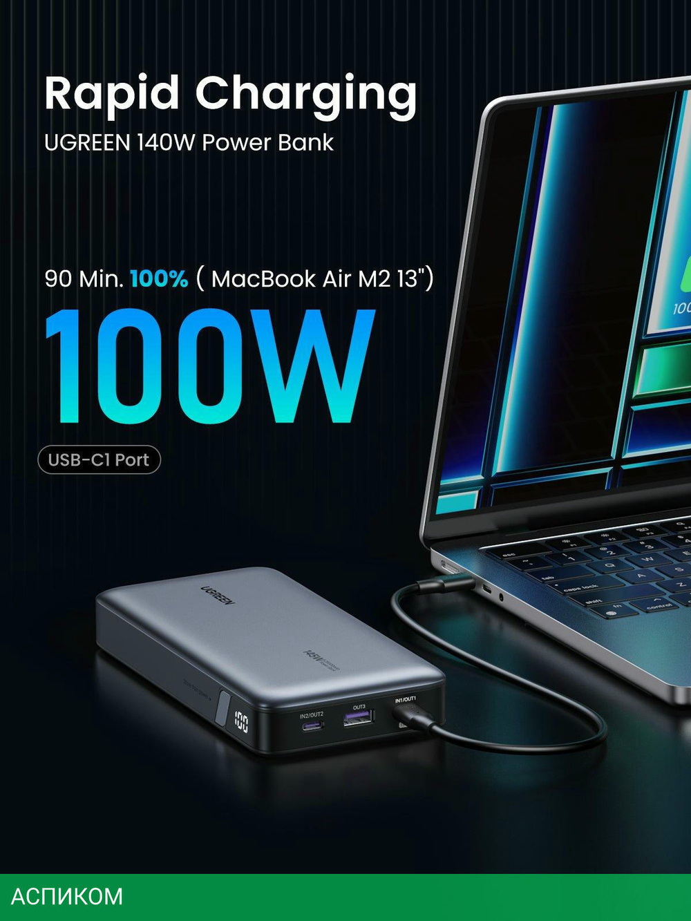Портативное зарядное устройство Ugreen PB205 Abyss Blue (90597A)
