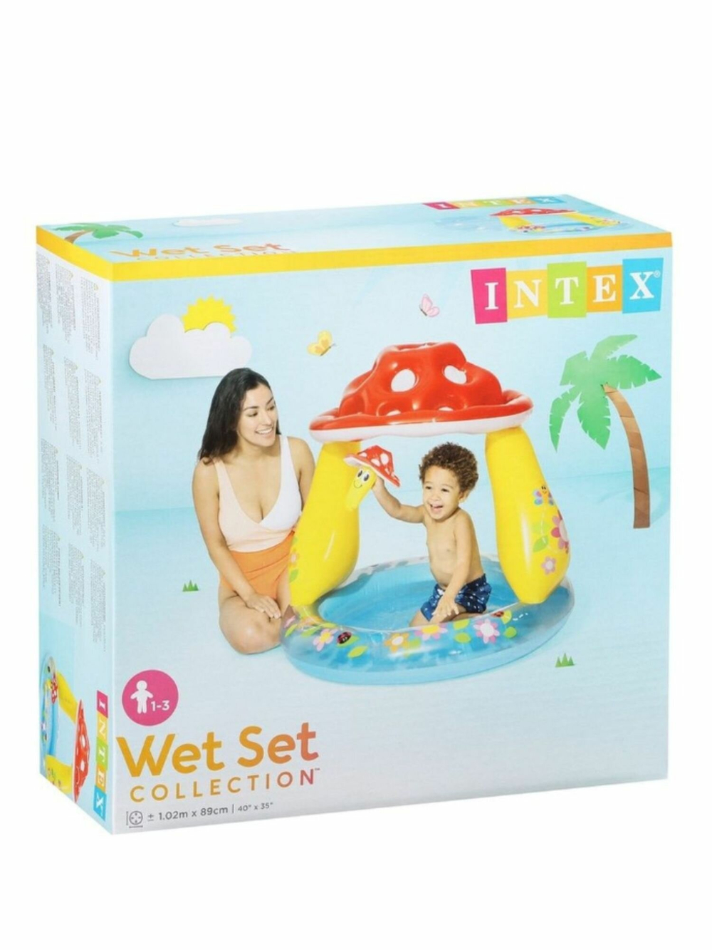 Бассейн надувной Intex 57114 Sunset Shade Грибок 102х89 см / Круглый бассейн Интекс с навесом от солнца и надувным дном для дачи
