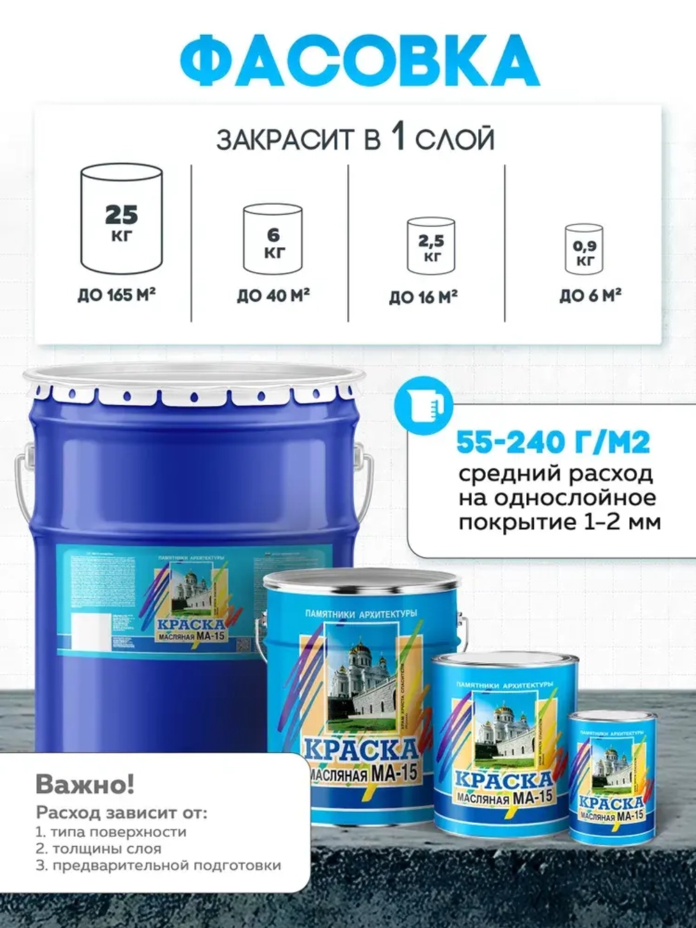 Масляная краска МА-15, УНИВЕСАЛЬНАЯ, матовая, Цвет: Серый, 6 кг, Артикул: 4300002474