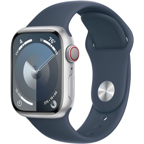 Apple Watch Series 9 GPS + Cellular 41mm Silver Aluminium Case with Storm Blue Sport Band