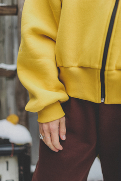 Худи на молнии укороченная с начесом, «Горчица»