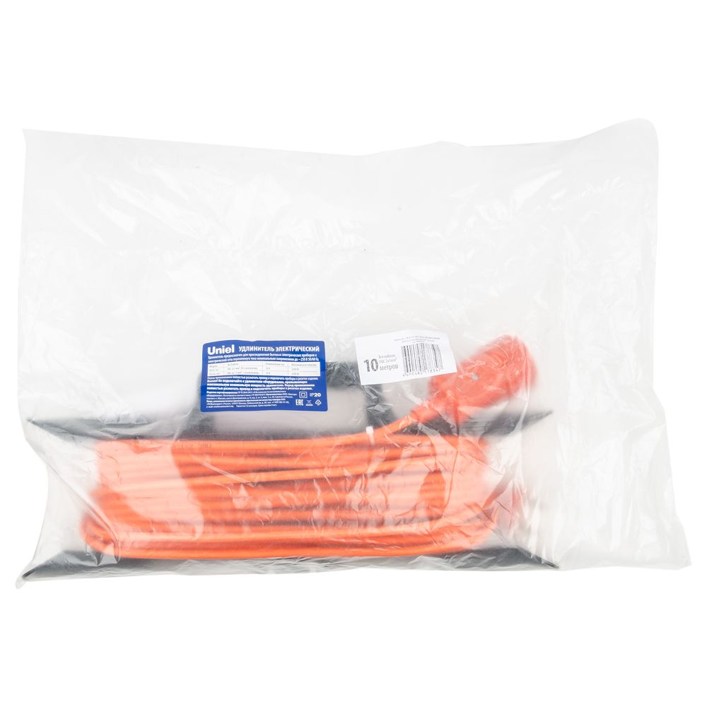 YX10-101 /UCK-1N/2x1,00/10M/F ORANGE Удлинитель силовой на рамке, б/з, 1гнездо, 10м (ПВС 2х1,00), 10A. Оранжевый. TМ Uniel