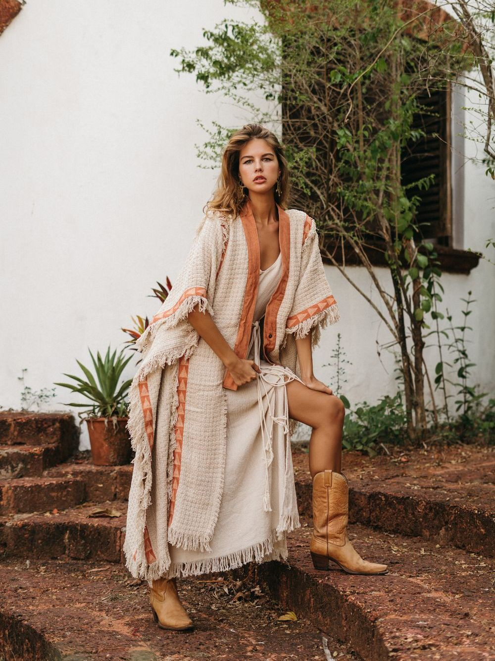 Berber пальто-пончо (беж/коралл)