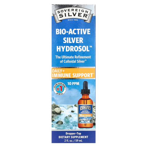 Sovereign Silver, Bio-Active Silver Hydrosol с капельным дозатором, ежедневная и иммунная поддержка, 10 ч/млн, 59 мл (2 жидких унции)