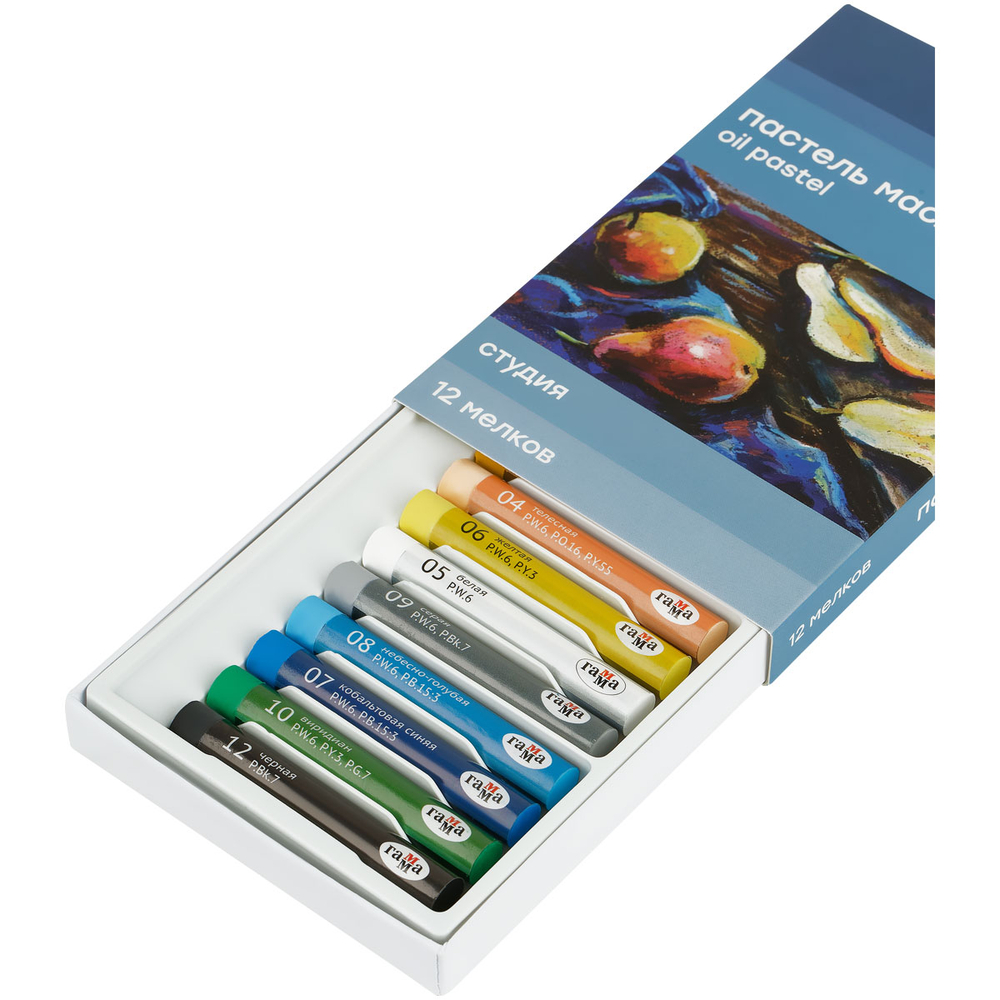 Пастель масляная Гамма "Студия", 12 мелков, картон. упаковка
