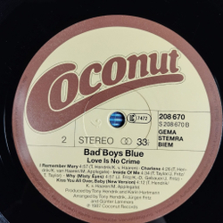 Винтажная виниловая пластинка LP Bad Boys Blue Love Is No Crime (Germany 1987)