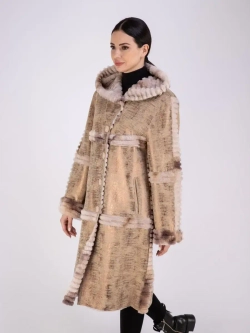 Дубленка зимняя длинная с капюшоном оверсайз