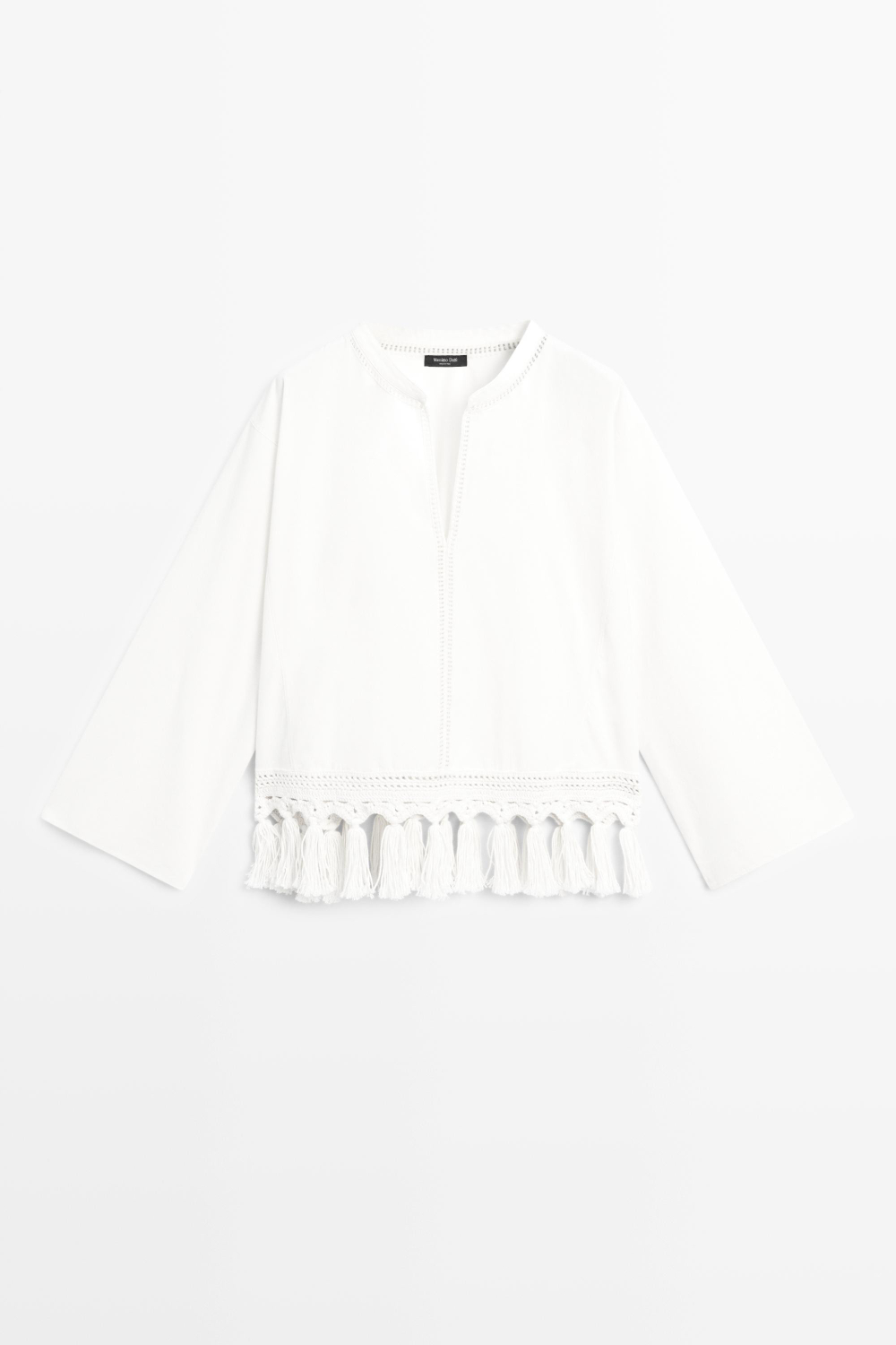 Massimo Dutti Блуза с вышивкой и бахромой по низу, белый