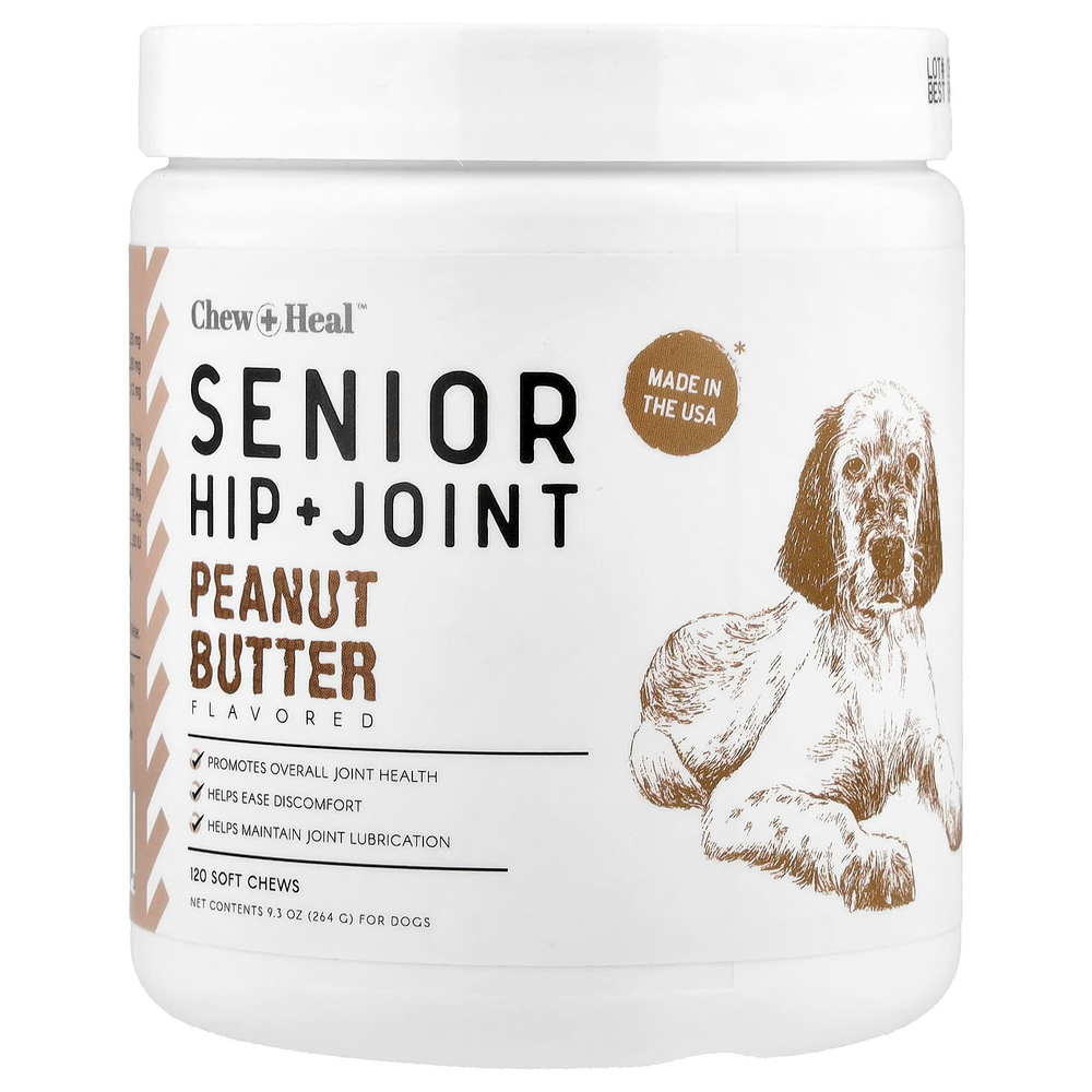 Chew + Heal, Senior, добавка для бедер и суставов, для собак, арахисовая паста, 120 жевательных таблеток, 264 г (9,3 унции)