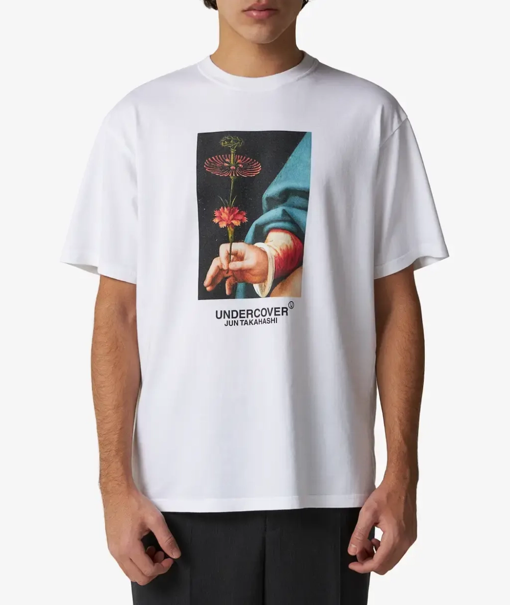 UNDERCOVER ФУТБОЛКА БЕЛАЯ С ПРИНТОМ ЦВЕТОК
