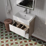 Тумба с умывальником подвесная с ящиками IDDIS Zodiac, 50 см, белая/под дерево, ZOD5AB0i95K