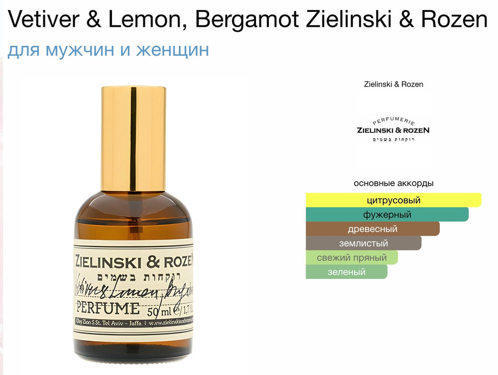 Z&R - Vetiver & Lemon, Bergamot (унисекс)