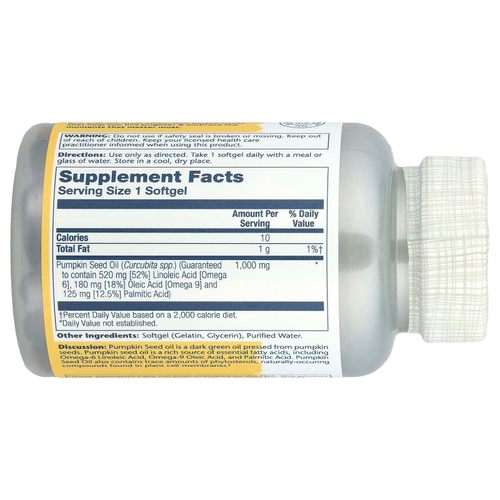 Solaray, тыквенное масло, 1000 мг, 90 капсул
