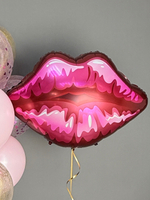 Шары воздушные на день рождения с гелием «Поцелуй» с фонтаном в розовых цветах, 13 шт