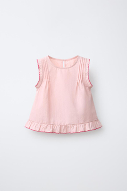 ZARA ТОП ИЗ ПОПЛИНА, РОЗОВЫЙ