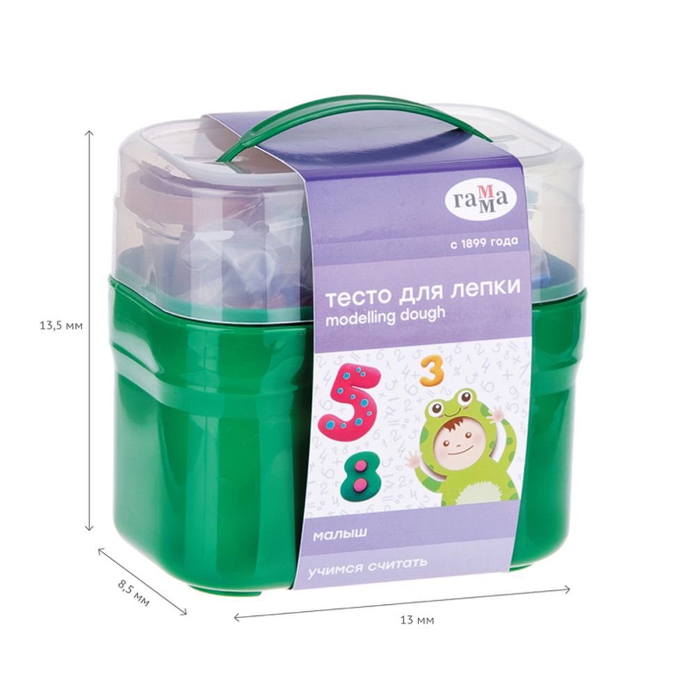 Тесто для лепки Гамма "Малыш. Учимся считать", 04 цвета, 240г, 15 формочек, пластиковый кейс