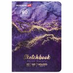 Скетчбук, белая бумага 160 г/м2, 145х203 мм, 80 л., твердая обложка, BRAUBERG ART CLASSIC "Мрамор", 114592