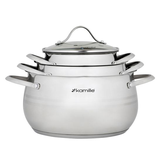Набор кастрюль 6 предметов из нержавеющей стали Kamille KM-5911 (2,1 л; 3,7 л; 6,1 л.)