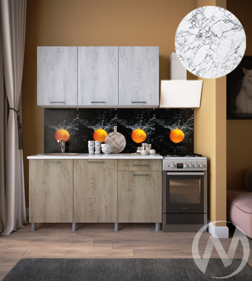 Кухня Одри 1.5м (корпус белый/дуб остин серый; дуб остин бежевый) 38мм мрамор итальянский