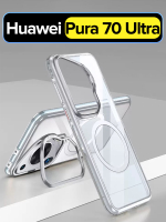 Чехол для Huawei Pura 70 Ultra WLONS Spirit Shield прозрачный, с MagSafe и металлической подставкой в блоке камеры