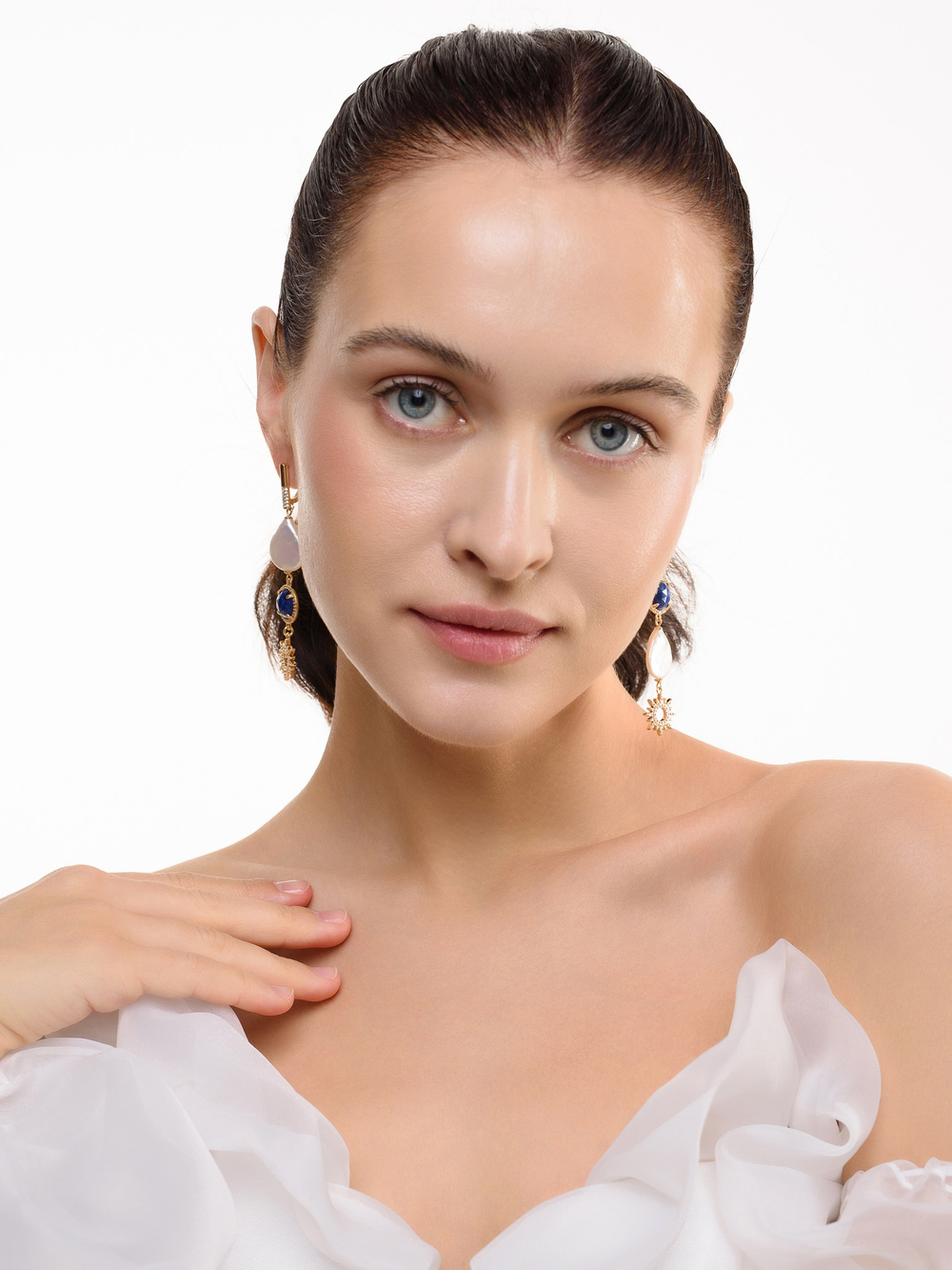 Серьги "Royal pearl sun blue" Gold