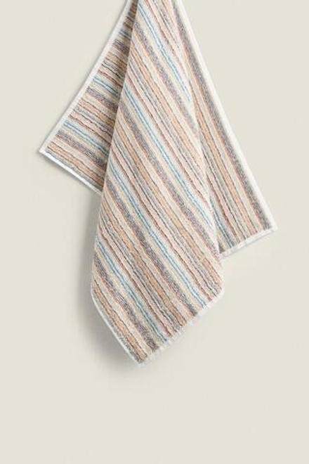 ZARA HOME ПОЛОСАТОЕ КУХОННОЕ ПОЛОТЕНЦЕ ИЗ МАХРОВОЙ ТКАНИ, ГОЛУБОВАТЫЙ