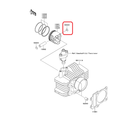 92033-1072. RING-SNAP. Kawasaki KL110, KLX110, KSR, AN110L, BR125, Z125, W650, EJ650