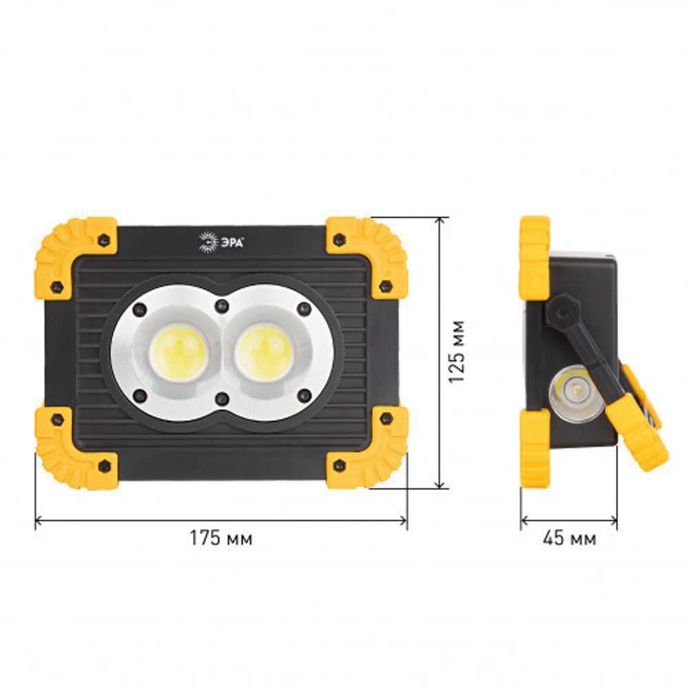 Светодиодный фонарь ЭРА Рабочие Практик PA-803 прожектор аккумуляторный на батарейках 10 Вт COB + 3 Вт LED, 4 режима