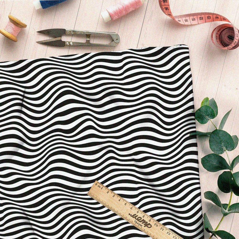 Ткань габардин волны чёрно-белые