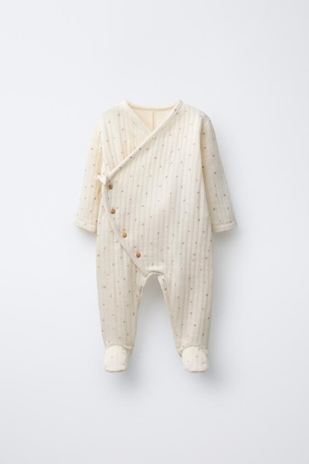 ZARA СТЕГАНЫЙ КОМБИНЕЗОН С ПРИНТОМ «ВЕТОЧКИ», ЭКРЮ