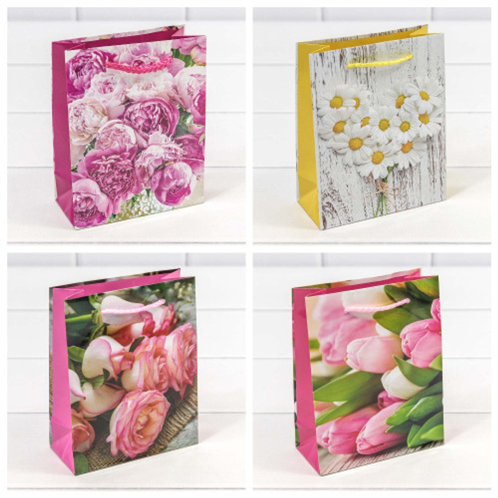 Пакет подарочный 12х15х5.5см "Цветы" (Микс)