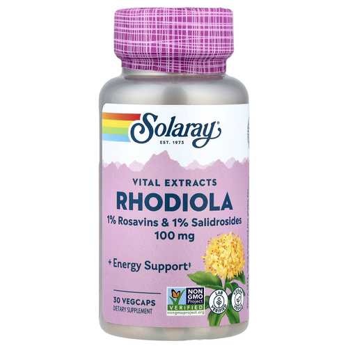 Solaray, Vital Extracts, родиола, 100 мг, 30 растительных капсул