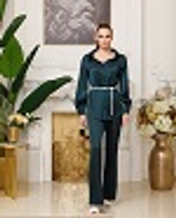 08-01-21 FW Шелковая блуза с глубоким декольте с воротником стойка, зеленый XL