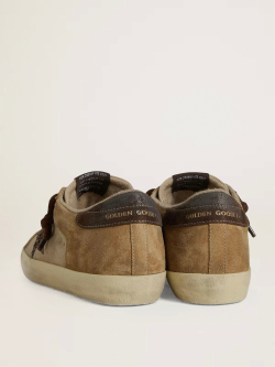 Super Star in beige and brown suede with a dark brown glitter star