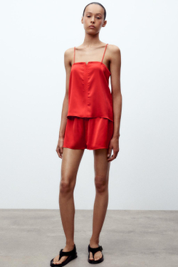 ZARA АТЛАСНЫЙ ТОП В БЕЛЬЕВОМ СТИЛЕ, КРАСНЫЙ