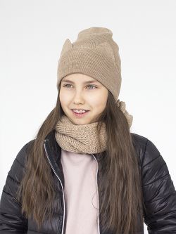 Шапка  весенняя/осенняя вязаная КИС(Св.бежевый меланж)