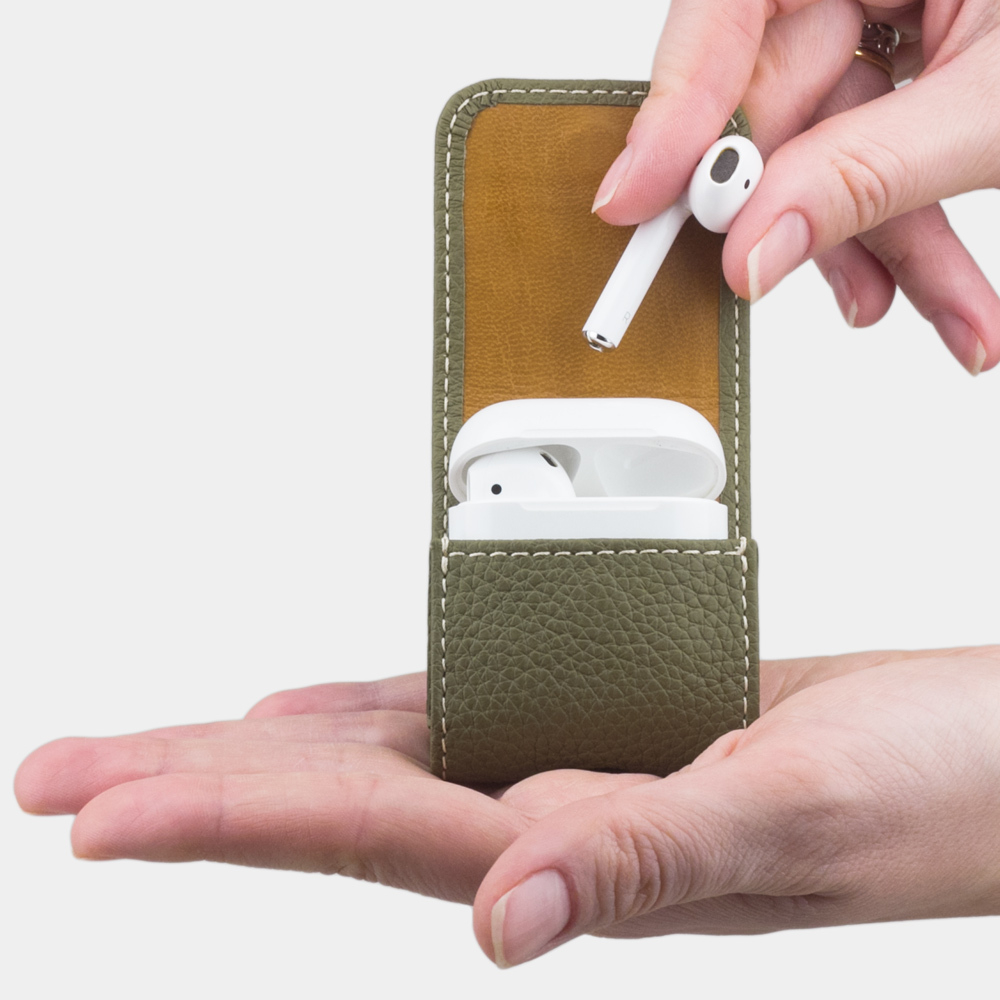 Чехол-держатель для наушников Petit Easy из натуральной кожи теленка, зеленого цвета