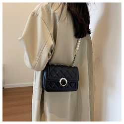 Сумка женская летняя стеганая с жемчугом, черный