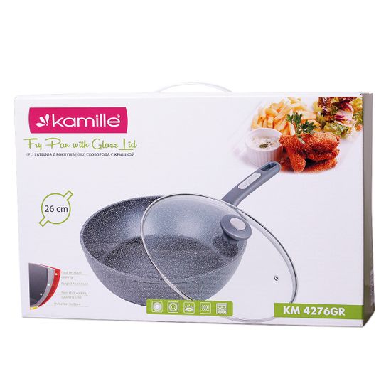 Сотейник 26 см. из алюминия с крышкой Kamille KM-4276GR с мраморным покрытием
