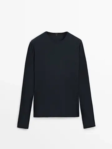 Massimo Dutti Хлопковая футболка с длинными рукавами, темно-синий
