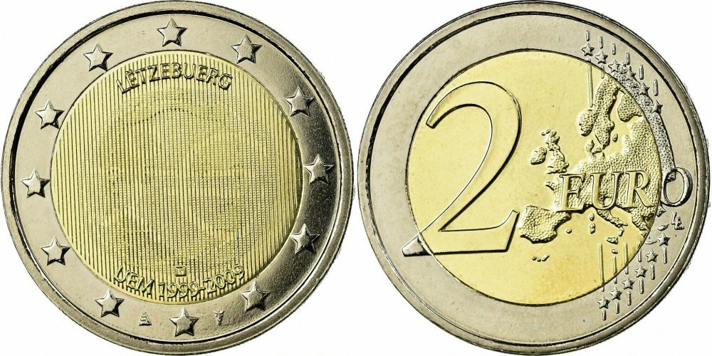 Люксембург 2 евро, 2009 10 лет монетарной политики ЕС (EMU) и введения евро aUNC