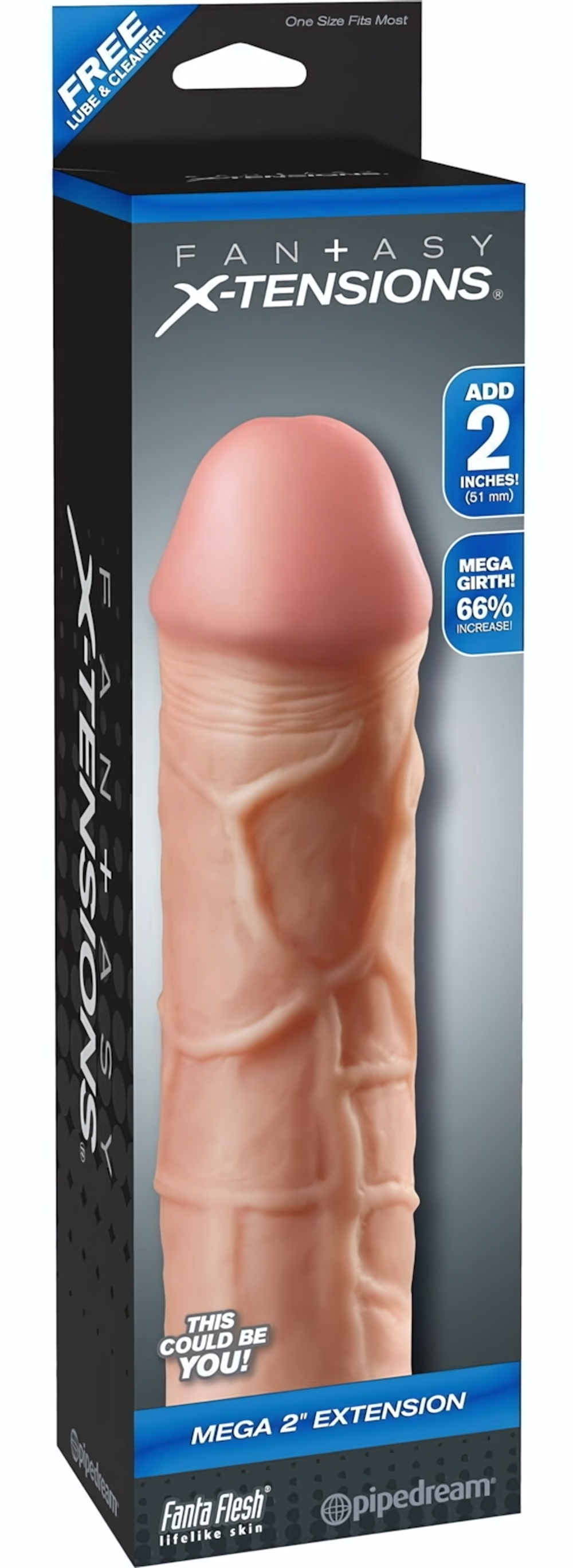 Телесная насадка Mega 2 Extension - 20 см. (Цвет: телесный)