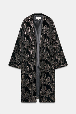 ZARA БАРХАТНОЕ ПАЛЬТО С ПАЙЕТКАМИ И БИСЕРОМ, ЧЕРНЫЙ